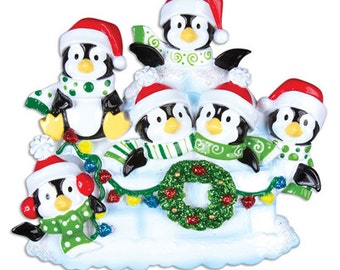 Penguin Igloo Family of 6 Personalized Christmas Ornament