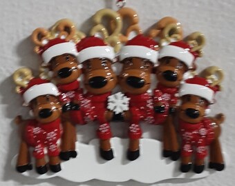 Reindeer Family of 6 /Group of 6 Personalized Christmas Ornament