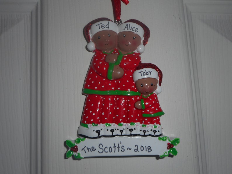 African American Christmas Eve Family of 3 Personalized Christmas ...