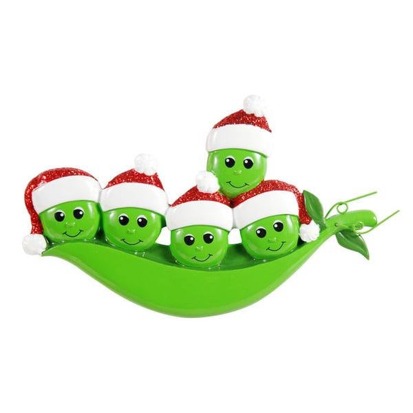 Peapod Family Of 5 Personalized Christmas Ornament