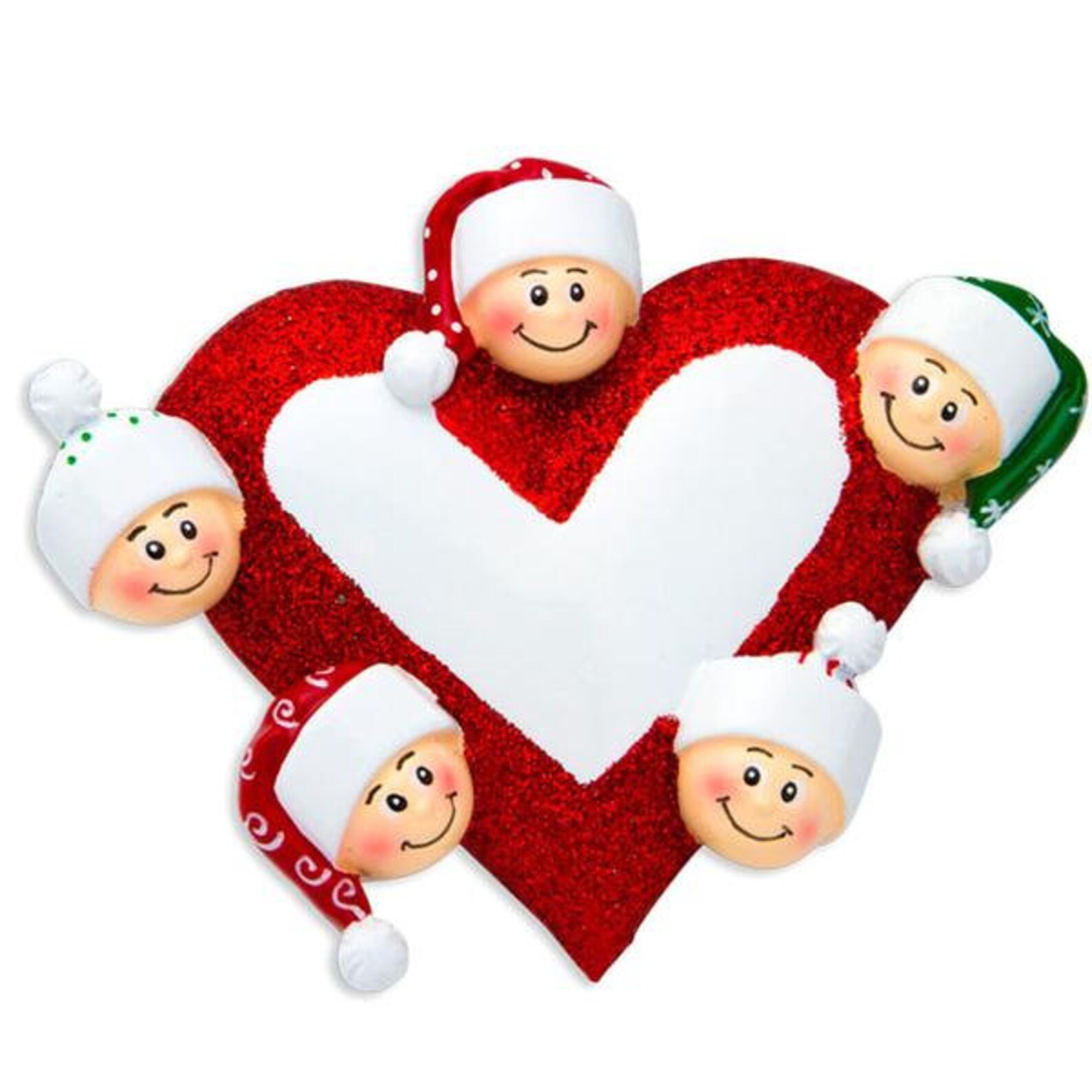 Heart With Faces Family of 5 Personalized Christmas Ornament - Etsy
