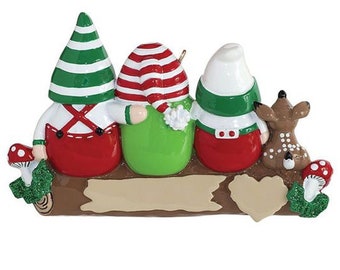 Gnome Family of 3 Personalized Christmas Ornament