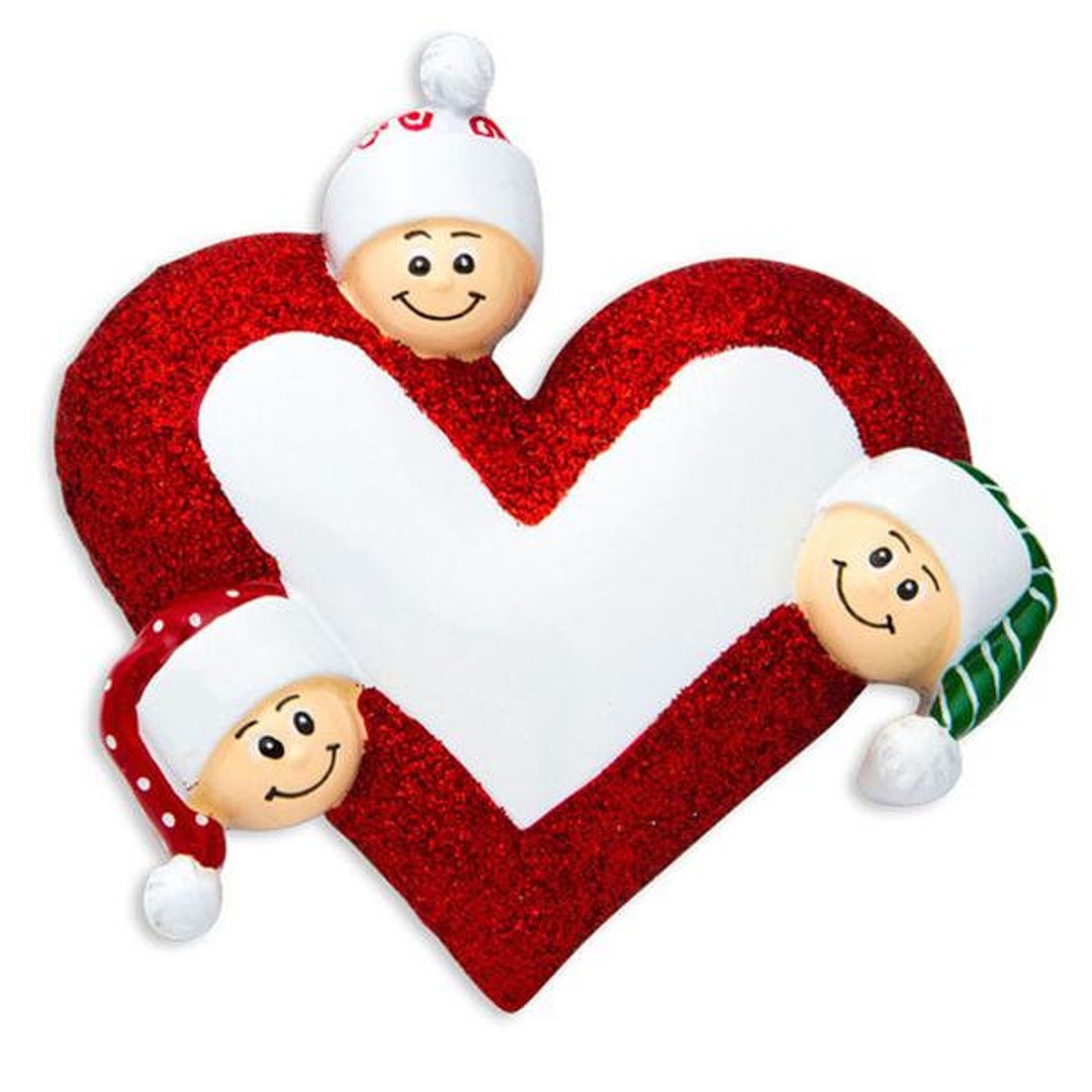 Heart With Faces Family of 3 Personalized Christmas Ornament - Etsy