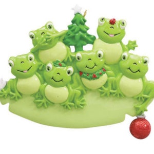 Frogs on Lily Pad Family of 6 Personalized Christmas Ornament