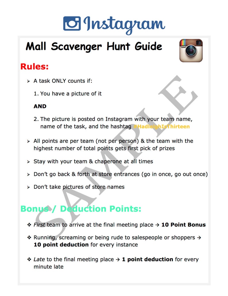 Prizes mall scavenger hunt The Hunt