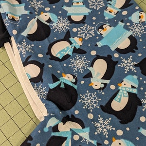 XL dog clothes, shirt, one piece pajamas, Penguins in hats and scarves, custom sizing available - size S to XXL