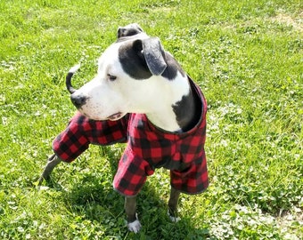 Dog pajamas, red and black buffalo plaid dog clothes- custom sizes available up to 42 inch chest - size S to XXL