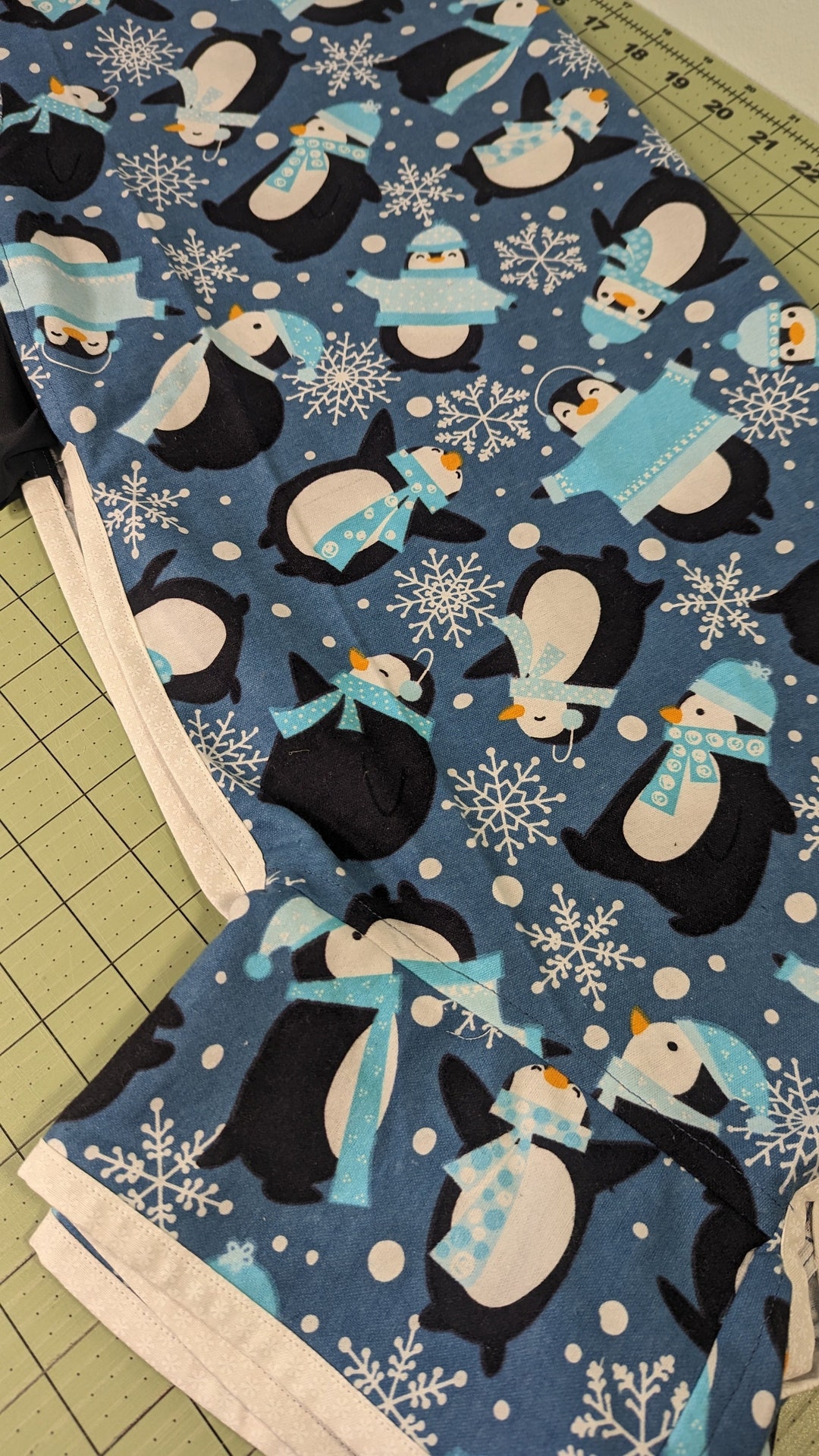 XL Dog Clothes, Shirt, One Piece Pajamas, Penguins in Hats and Scarves