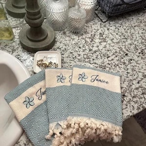 Monogrammed Turkish Beach Towel, Personalized Gifts for Bachelorette Party, Bridal Party Towel, Embroidered Bath Size And Hand Size Towel