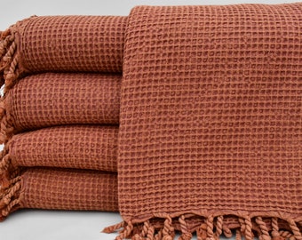Türkische Decke, gebrannte orange Decke, Waffeldecke, Stone Washed Decke, 72"x95", türkischer Überwurf, Bio-Baumwolldecke, B9-waffleB