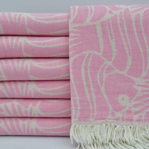 Decorative Towel,Bathroom Towel,Turkish Towel,Turkish Peshtemal,Fish Pattern Towel,Pink Towel,36&quot;x70&quot;,Handmade Towel,Beach Towel,K2-balık