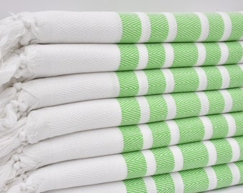 Bright Green Striped Towel,Hammam Towel,Organic Cotton Towel,Soft Peshtemal,Turkish Towel,40"x67",Hotel Towel,Beach Towel,K2-balıksırtı