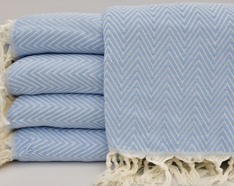 Turkish Blanket,Herringbone Blanket,Bed Cover,Turkish Bedspread,Baby Blue Blanket,79"x89",Quality Towel,Sofa Cover,Soft Towel,B2-damlaB