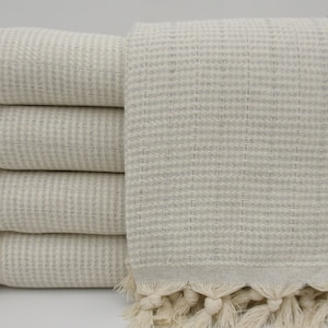 Light Gray Blanket,Bohemian Throws,Cotton Blanket,Handmade Blanket,Turkish Blanket,Bed Cover,79&quot;x95&quot;,Turkish Bedspread,B3-SatrançB