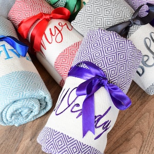 Personalized Turkish Beach Towel, Wedding Gifts, Bachelorette Party Favor, Employee Appreciation, Pool Party Gifts, Logo Embroidered Towel