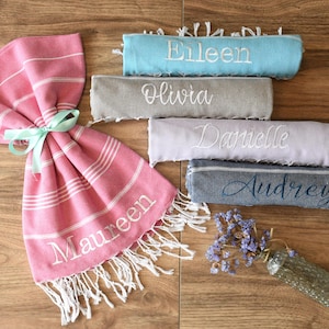 Bridesmaid Towel for Henna Party, Wedding and Party Towel, Monogrammed Beach Towel, Bathroom Decor Towel, Gifts for Her, Embroidered Towel