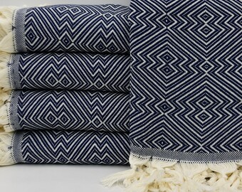 Navy Blue Blanket,Organic Cotton Blanket,Soft Throw,79"x95",Diamond Blanket,Turkish Bedspread,Turkish Blanket,Turkish Throw,B2-elmasB