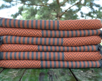 Orange And Dark Gray Towel,Fouta Towel,Turkish Towel,40&quot;x70&quot;,Spa Towel,Turkish Peshtemal,Bath Towel,Beach Peshtemal,Peshtemal,B2-atıl