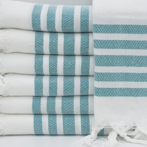 Teal Color Striped Hand Towel,Face Towel,22"x36",Hand Towel,Kitchen Decor,Kitchen Towel,Peshkir,Turkish Towel,Dish Towel,K2-balıksırtıH