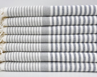 Organic Towel,Turkish Towel,Gray and Navy Towel,Cotton Towel,40"x65",Bath Towel,Bridesmaid Gift Towel,Peshtemal Towel,Terry Towel,B7-akel