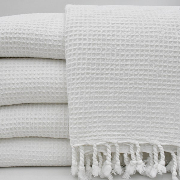 Full White Blanket,Organic Cotton Blanket,Turkish Blanket,Waffle Blanket,Stone Washed Blanket,72"x95",Turkish Throw,Warm Blanket,B9-waffleB