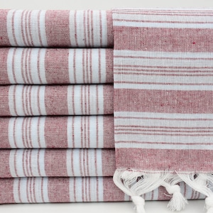 Striped Towel,Turkish Towel,Turkish Peshtemal,Thin Towel,Beach Towel,38&quot;x70&quot;,Cotton Towel,Red And Ice Blue Towel,Bath Towel,K3-saraylı