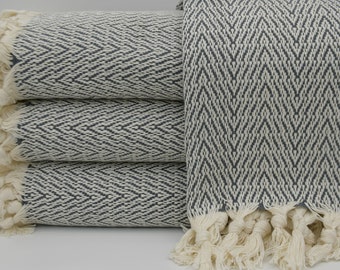 Coperta turca, copriletto turco, plaid grigio, plaid in cotone, plaid a spina di pesce, asciugamano turco, coperta, 71"x99", coperta geometrica, plaid turco, M2