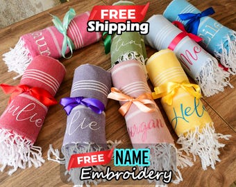 Personalized Bridesmaid Gift, Custom Beach Towel, Wedding Favors, Monogrammed Bath Towels, Personalized Towels for Her