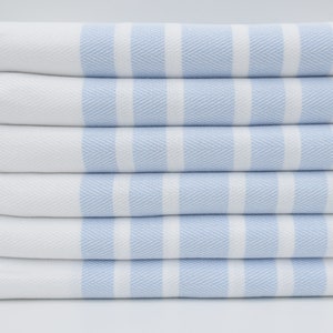Turkish Towel,Turkish Peshtemal,Herringbone Towel,40&quot;x70&quot;,Baby Blue Striped Towel,Turkish Beach Towel,White Towel,Soft Towel,K2-balıksırtı