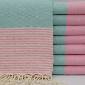 Peshtemals,Towels,Peshtemal Towel,Turkey Towel,Striped Peshtemal,Pink and Mint Green Towel,Turkish Towel,40"x68",Turkish Peshtemal,B2-hisar