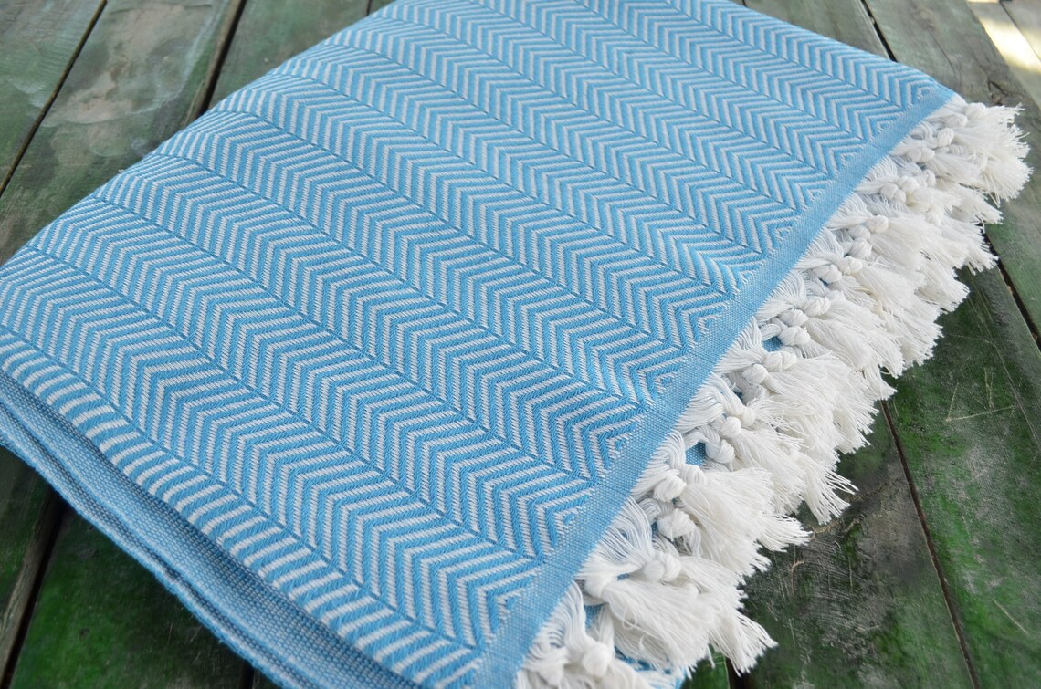 Turquoise Blanketturkish Throwbed Coverturkish Towellarge Etsy