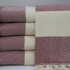 Burgundy Blanket,Throws,Turkish Blanket,Beach Throw,Handmade Blanket,Diamond Blanket,Long Blanket,79"x95",Turkish Throw,K3-elmasB