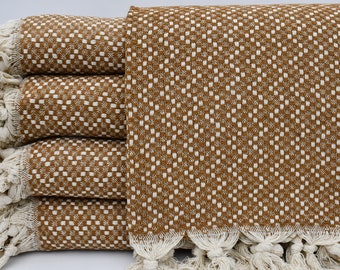 Brown Blanket,Organic Cotton Blanket,Turkish Blanket,Turkish Bedspread,79"x87",Beach Blanket,Home Decor,Handmade Blanket,Throws,B3-HasırB