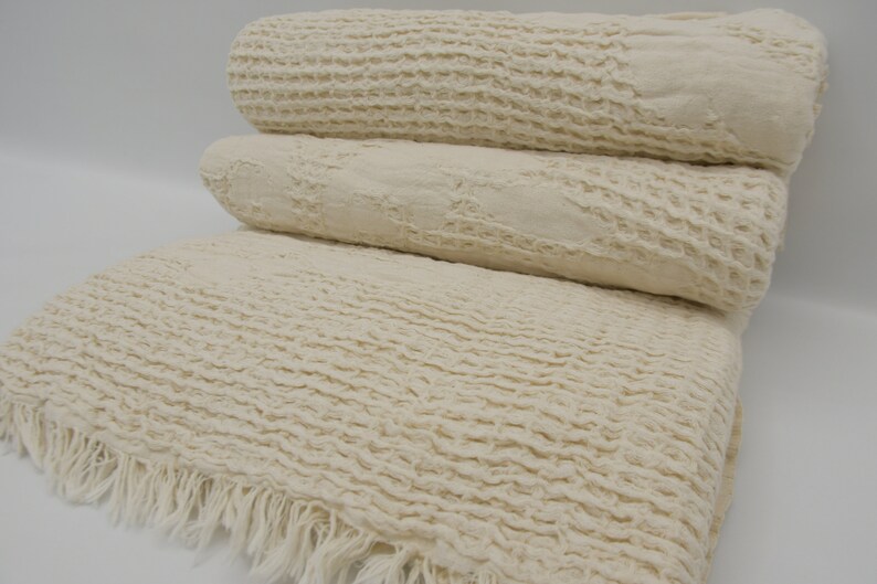 Waffle Blanket,King Size Balnekt,Bedspread,Turkish Blanket,Cream