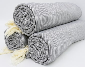 Turkish Throws,Turkish Blanket,Bulk Blanket,79"x99",Cotton Blanket,Turkish Bedspread,Gray Blanket,Anatolian Blanket,K2-BalıksırtıB