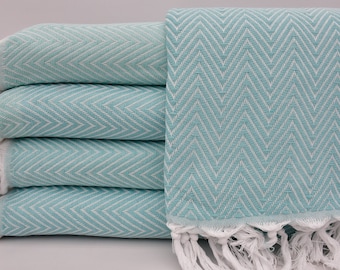 Handmade Blanket,Aquamarine Blanket,Turkish Bedspread,Herringbone Blanket,79"x89" Blanket,Turkish Blanket,Sofa Throw,Gift Blanket,B2-damlaB