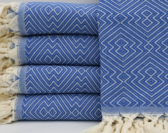 Organic Cotton Blanket,Blue Blanket,79"x95",Diamond Blanket,Turkish Blanket,Ultra Soft Throw,Turkish Throw,Turkish Bedspread,B2-elmasB