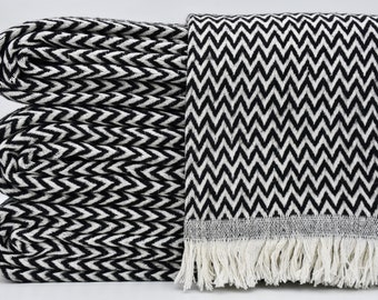 Black Blanket,Organic Cotton Blanket,Turkish Blanket,Turkish Bedspread,75x99,Bedroom Blanket,Home Decor,Turkish Towel,B3-zikzakB