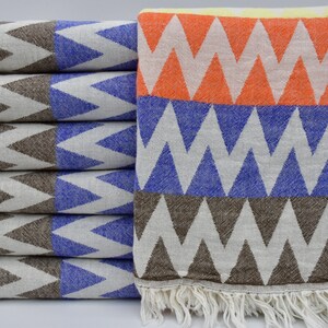 Asciugamano in cotone biologico, asciugamano turco, peshtemal turco, asciugamano decorativo, telo da spiaggia, asciugamano multicolore, asciugamano fantasia, 36"x70", K2-Zigzag