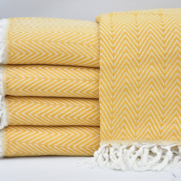 Couverture jaune, Peshtemal turc, Couvre-lit, Serviette de bain turque, Jeté de plage, Housse de canapé, Couverture à chevrons, Jeté, Housse, 79 x 89 pouces, Tapis de lit, B2-damlaB