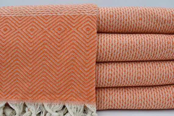 Orange Blanket,Turkish Bedspread,Turkish Throw,Diamond Design Blanket,Turkey Throws,Turkish Blanket,79x95,Turkish Towel,B3-dreamKB