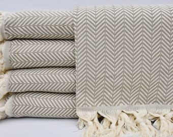 Beige Blanket,Turkish Blanket,Turkish Bedspread,75"x91" Beach Throw,Throw Blanket,Herringbone Blanket,Turkish Bedroom Blanket,B3-damlaN