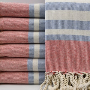 Peshtemal Towel,Turkish Towel,40&quot;x70&quot;,Red and Blue Towel,Hammam Towel,Handmade Towel,Soft Towel,Beach Towel,Turkish Peshtemal,B2-santorini