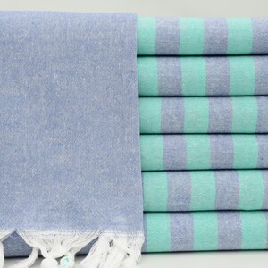 Wedding Gift Towel,Turkish Towel,Turkish Peshtemal,Beach Towel,Decorative Towel,Shower Towel,32&quot;x70&quot;,Blue And Mint Green Towel,K2-Çizgili
