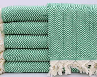 Herringbone Blanket,Turkish Blanket,Cotton Blanket,Decorative Blanket,79"x91",Home Decor,Green Blanket,Housewarming Gift Blanket,B3-damlaN
