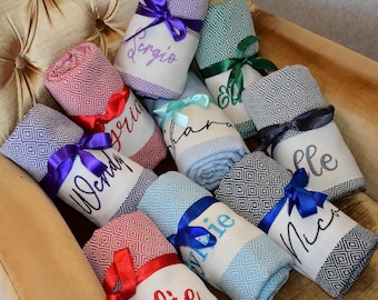 Personalized Turkish Beach Towel, Monogrammed Girls Trip Towel, Embroidered Beach Towels for Bridal Partys and Destination Weddings