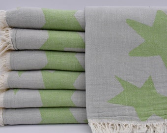 Star Pattern Towel,Turkish Towel,Turkish Peshtemal,Olive Green Towel,Picnic Towel,40"x70",Beach Towel,Gift Towel,Bath Decor Towel,K2-aztec