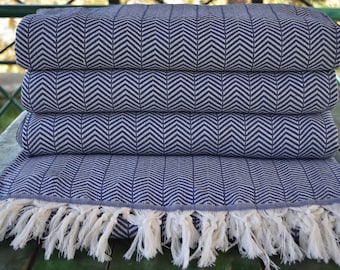 Throw Blanket,Large Blanket,200cmx225cm,Navy Blue Throw,Sofa Cover,Turkish Pestemal,Throw,Cover,79"x89",Bed Cover,Turkish Towel,B3-damlaB