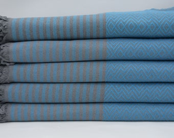 Coperta turca, plaid, copriletto turco, coperta blu, telo da spiaggia, telo turco, coperta azteca, king size, 79"x103", coperta a rombi, B2-atılB