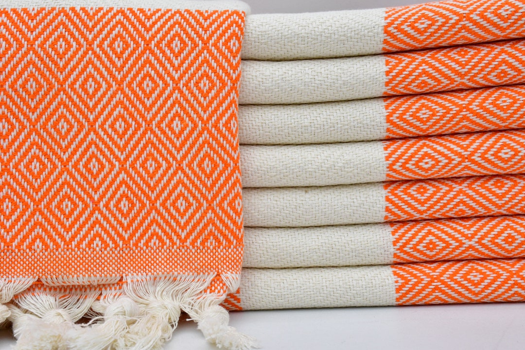 Orange - Handloom Cotton Natural Dyed Hand Block Bagh Print Towel 23